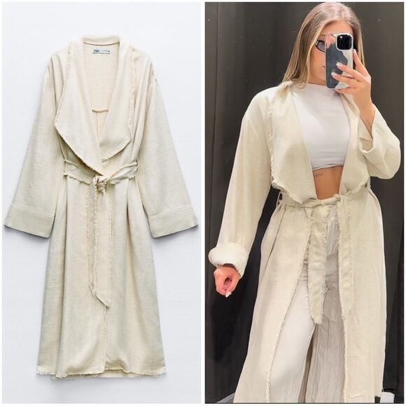 ZARA FRAYED RUSTIC TRENCH - Picture 1 of 9
